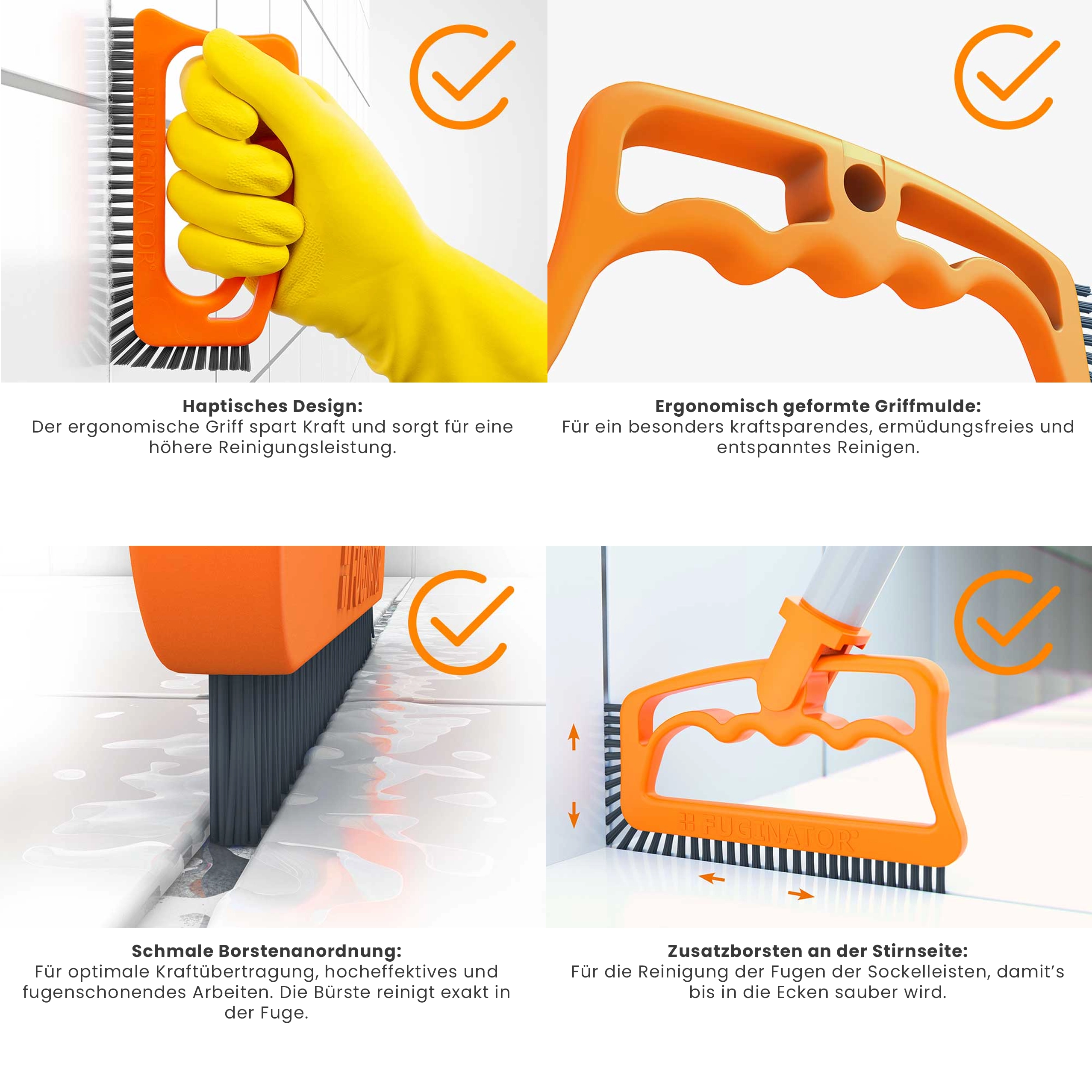 FUGINATOR Fugenbürste – Handliche Bürste zur Fugenreinigung in Bad, WC & Küche | Schonend für Silikon- & Zementfugen