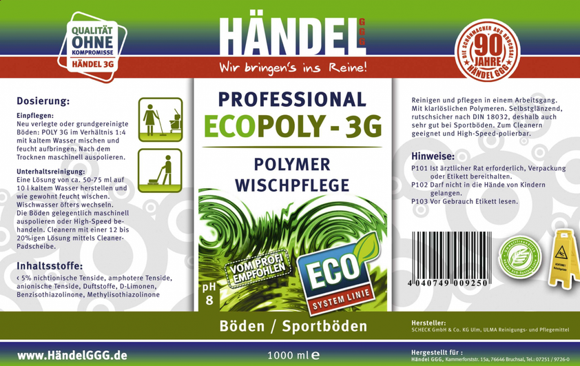 EcoPoly 3G - Polymerwischpflege (Bodenwischpflege) 1 Liter