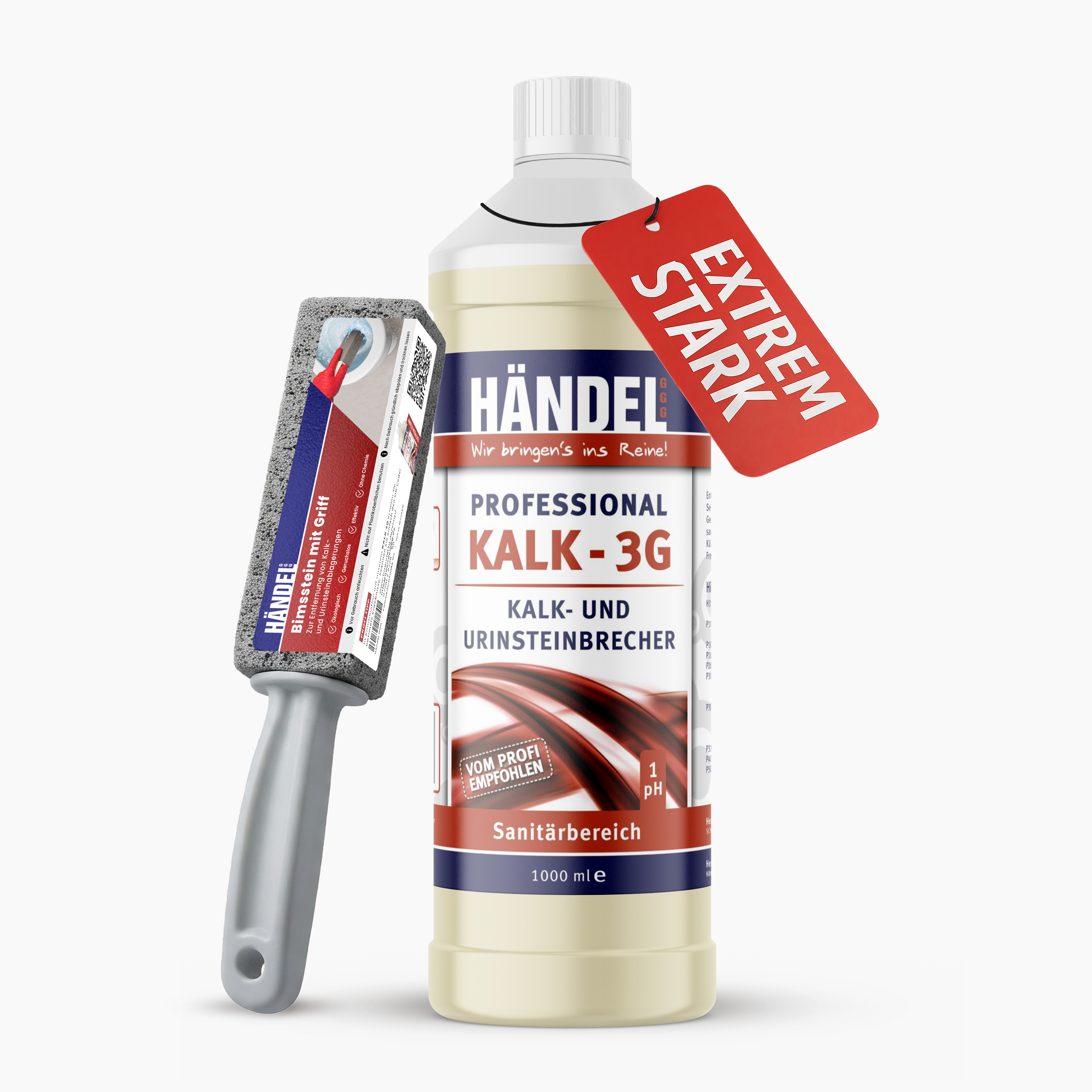 Kalk 3G Urinsteinentferner inkl. Bimsstein | Power-Set gegen Urinstein, Kalk & Rost | Chemikalienfrei & porzellanschonend