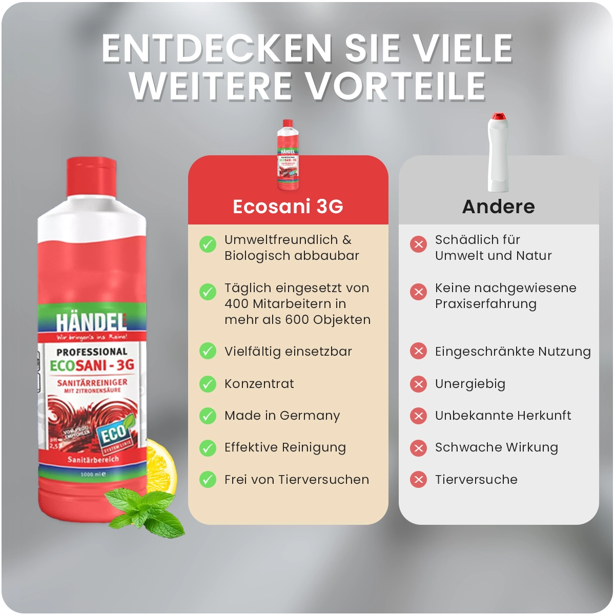 EcoSani 3G | 1L/10L | Konzentrat | Bester Profi Sanitärreiniger | desinfiziert Waschbecken und Armaturen