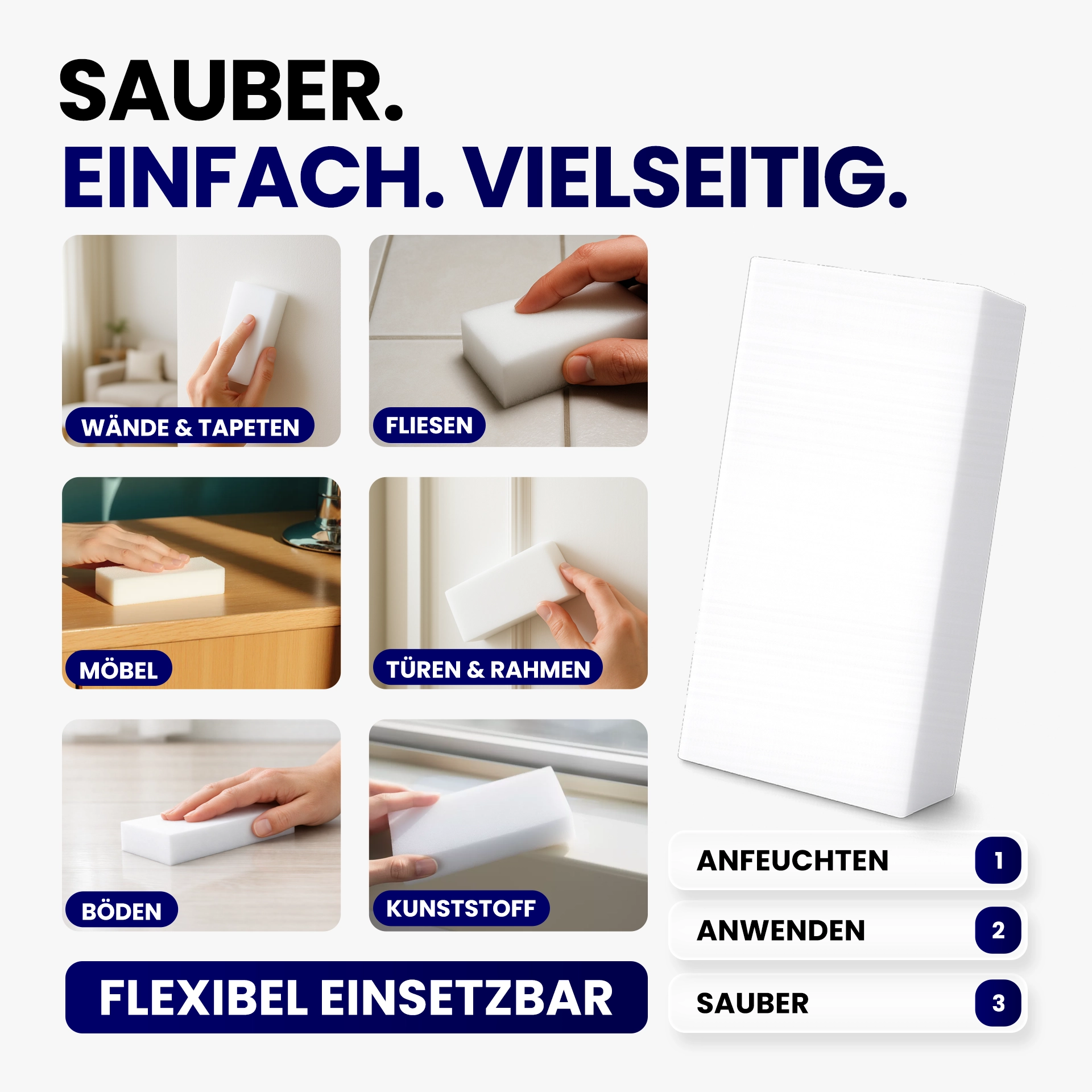 Premium Schmutzradierer weiß – 10er Pack | Melamin Reinigungsschwamm für hartnäckigen Schmutz