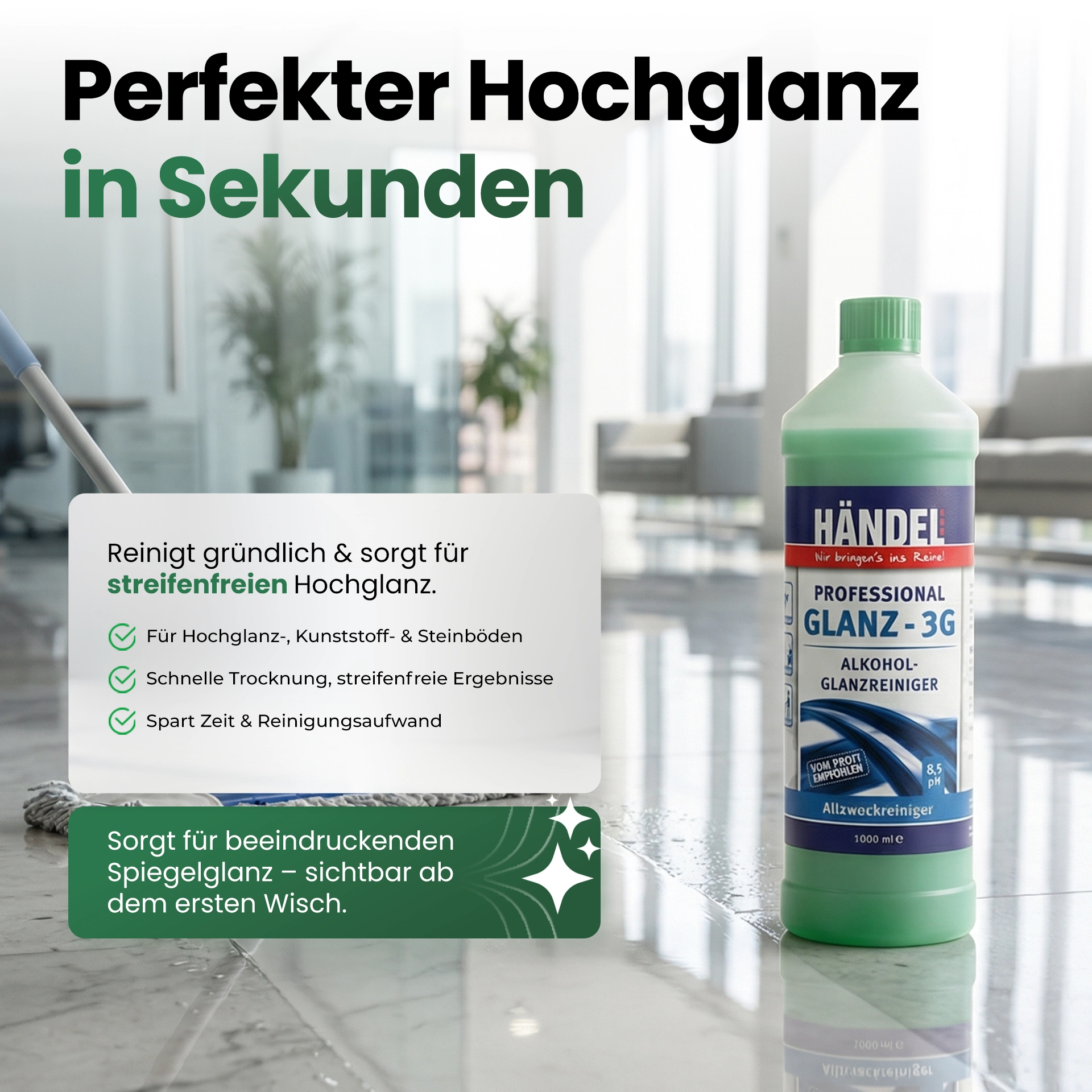 Glanz 3G - Alkohol Glanzreiniger | 1L |  für  hochglänzenden Fliesen und Marmor