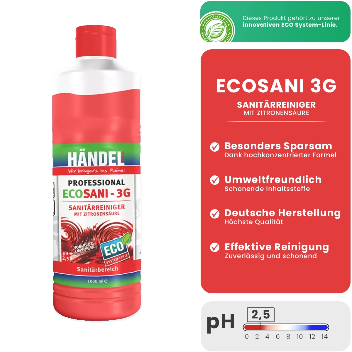 EcoSani 3G | 1L/10L | Konzentrat | Bester Profi Sanitärreiniger | desinfiziert Waschbecken und Armaturen