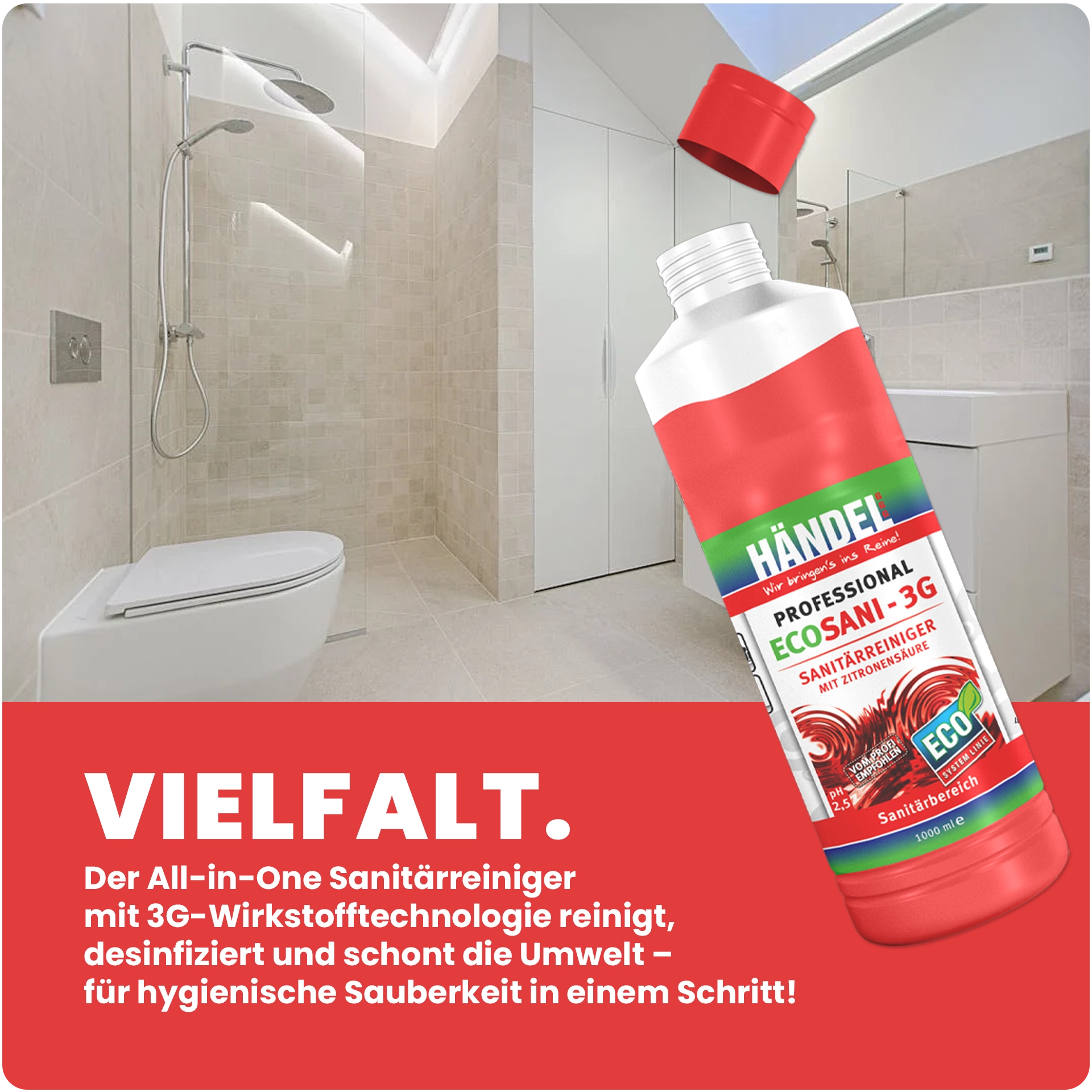 EcoSani 3G | 1L/10L | Konzentrat | Bester Profi Sanitärreiniger | desinfiziert Waschbecken und Armaturen