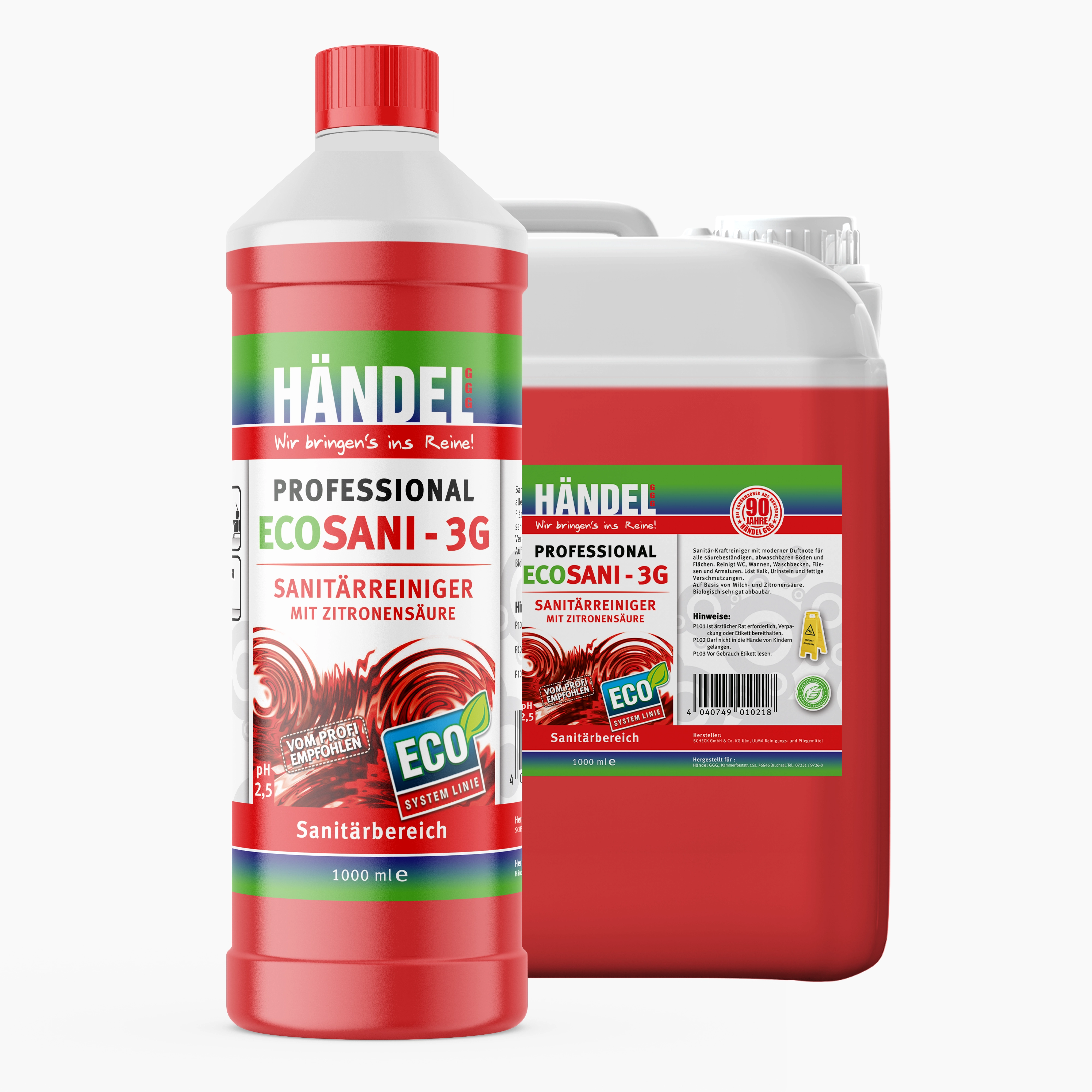 EcoSani 3G -  Sanitärreiniger | 1L | Entfernt Kalk, Urinstein, Rost, Seifenrückstände & fettigen Schmutz