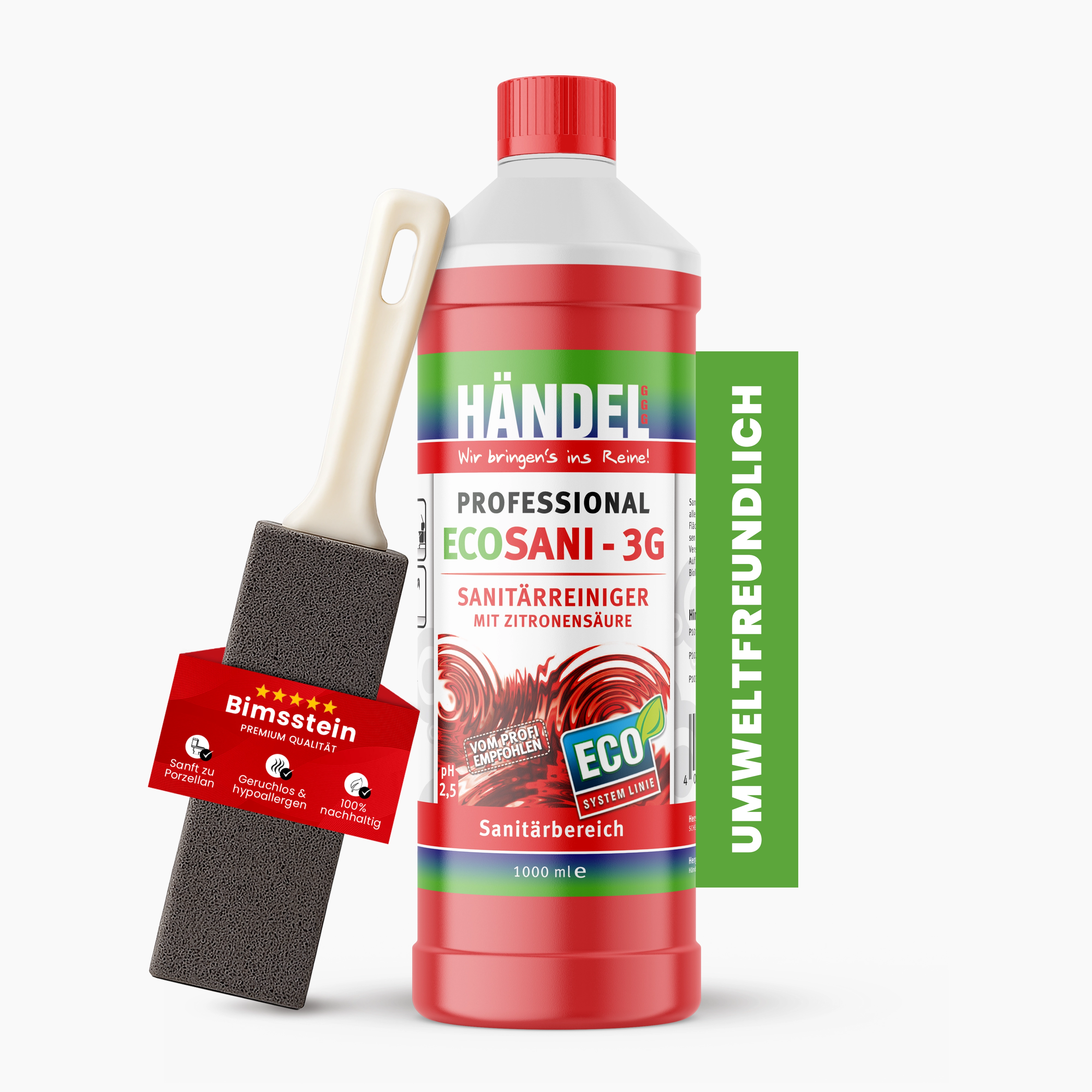 Power-Set: Bimsstein & EcoSani 3G Sanitärreiniger – Entfernt Urinstein, Kalk & Rost mühelos