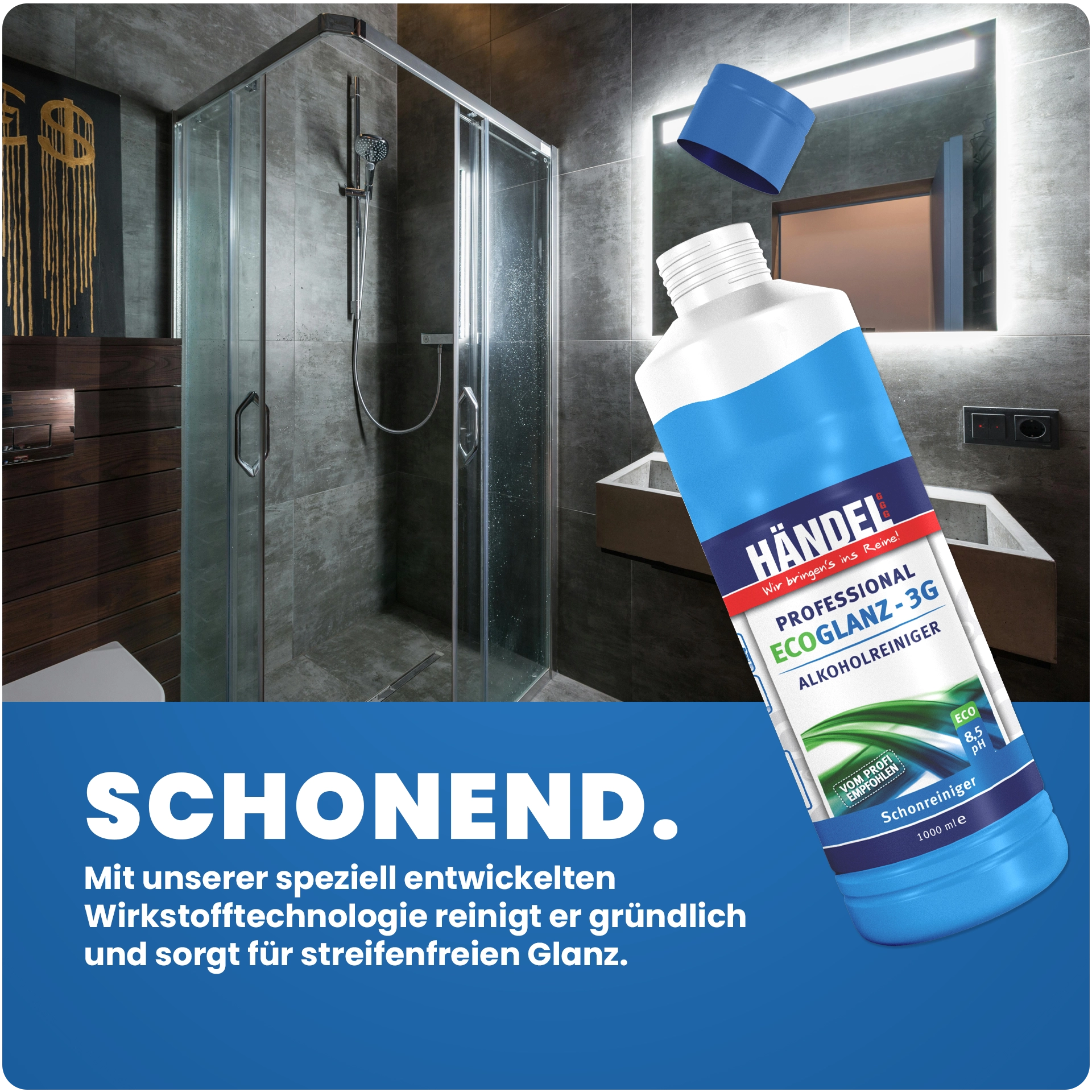 EcoGlanz 3G | 1L - 10L | Alkoholreiniger für Flächen, Boden, Glas, Fenster