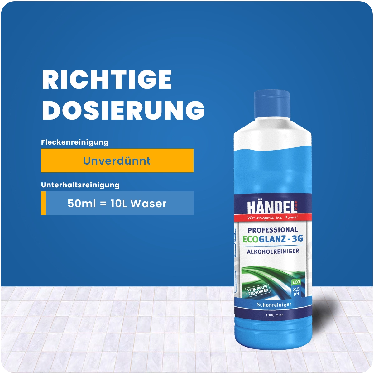 EcoGlanz 3G - Alkoholreiniger | 10 Liter | Für Flächen, Boden, Glas, Fenster | Biologisch sehr gut abbaubar